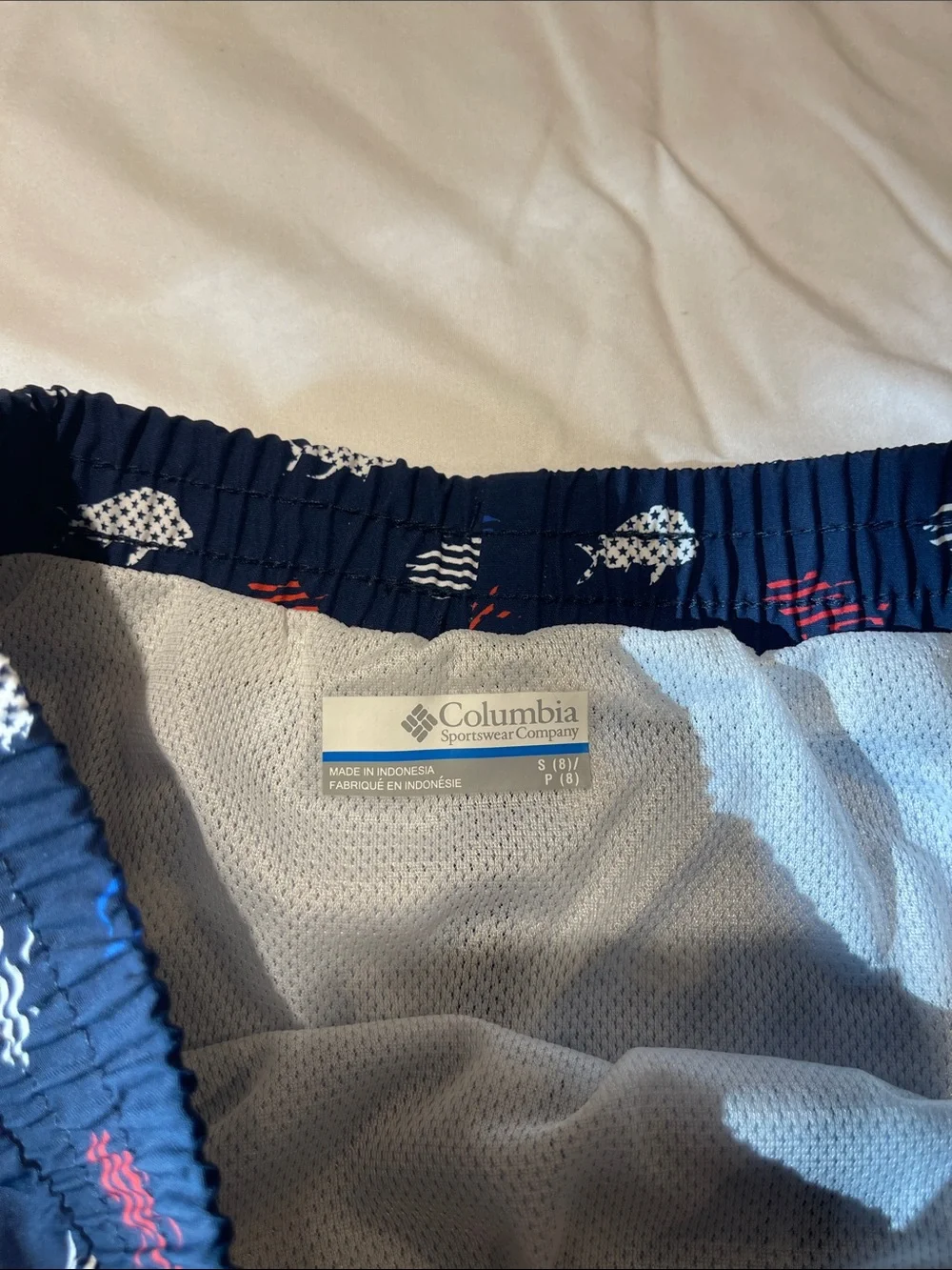 Columbia Kids Navy Fish-Print Swim Trunks